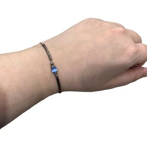 Vintage Silver Tone Blue Cat’s Eye Bar Bracelet